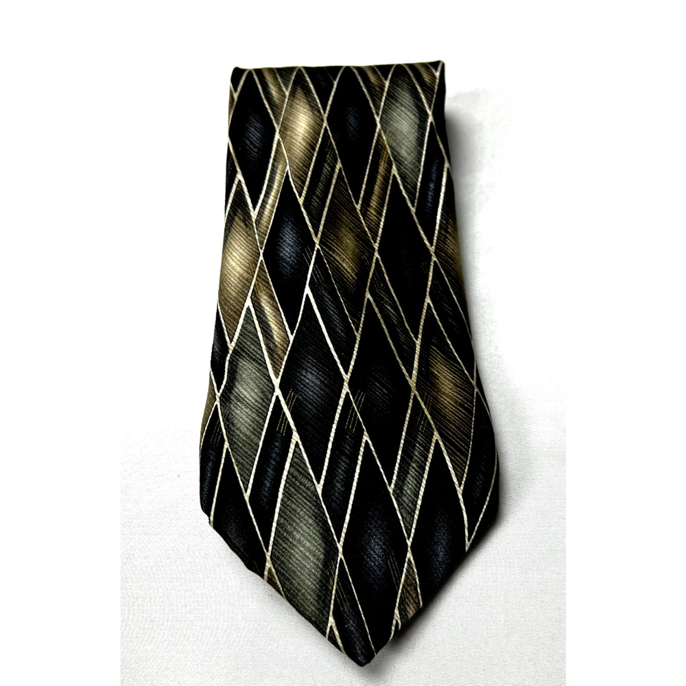 Joseph & Feiss Tie Blue Gold Metallic Geometric Checkered Silk Classic Necktie‎
